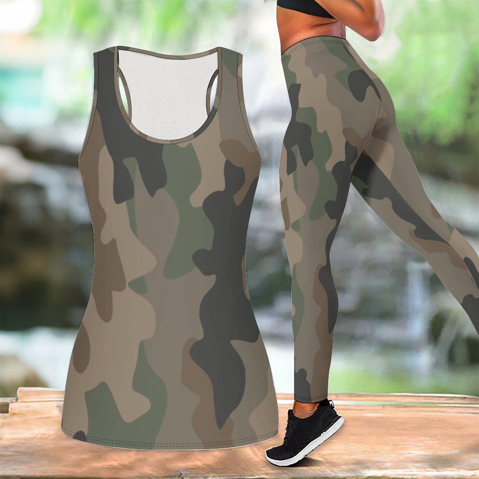

Камуфляжний комплект для йоги для жінок Модні легінси для тренувань Спортивний костюм для фітнесу Повсякденний набір для йоги Спортивний костюм XXL чорний