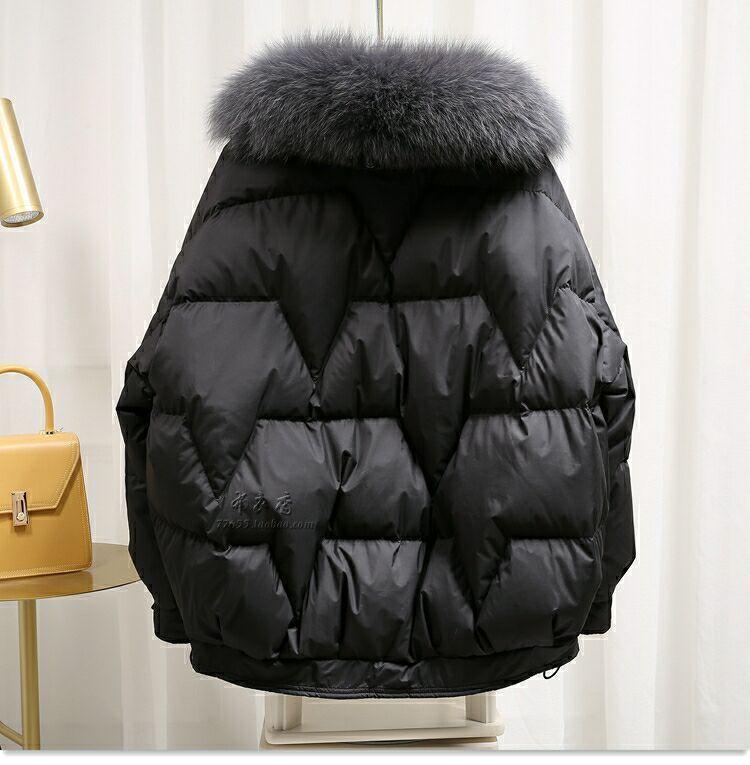 Big Size Women's Fat Sister Winter Cotton Coat Female Hair Collar Loose Bright Surface Down Cotton Jacket Coat