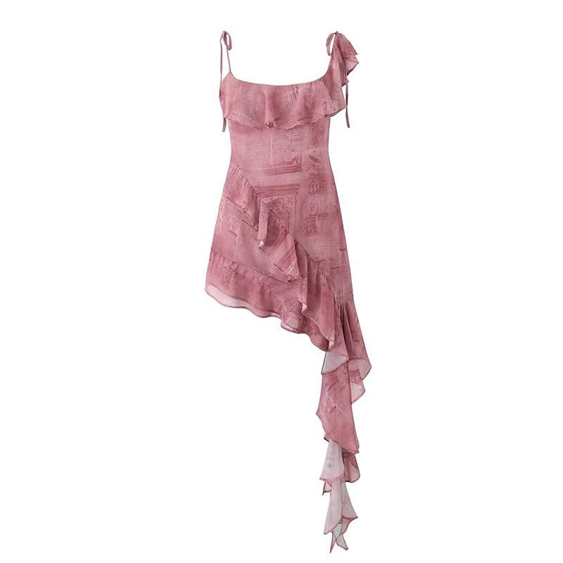 

Irregular Ruffled Edge Ribbon Camisole Skirt Lotus Leaf Ribbon Suspender Skirt Purple L