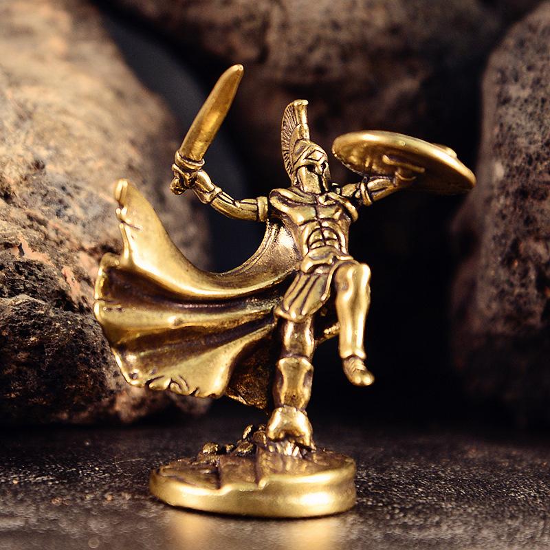 Brass Spartan Warrior Statue Antique Military Figurine Roman Soldier Chess Piece Desk Decor Collectible War Game Piece