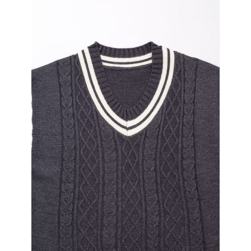 Kaslead New Arrival Women's Clothing Fashion Style Fashion Minimalist Contrast Color Preppy Style Knitting Vest Mid-Length Dress Set