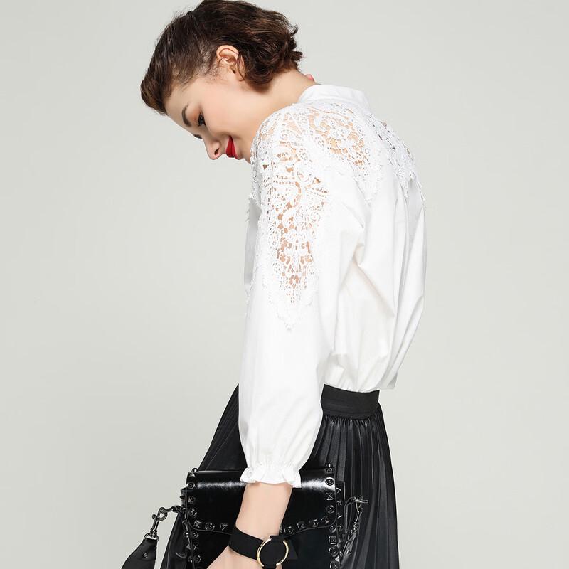 Bailuyu 2026 Spring Lace Hollow-Out Stand-Collar Shirt