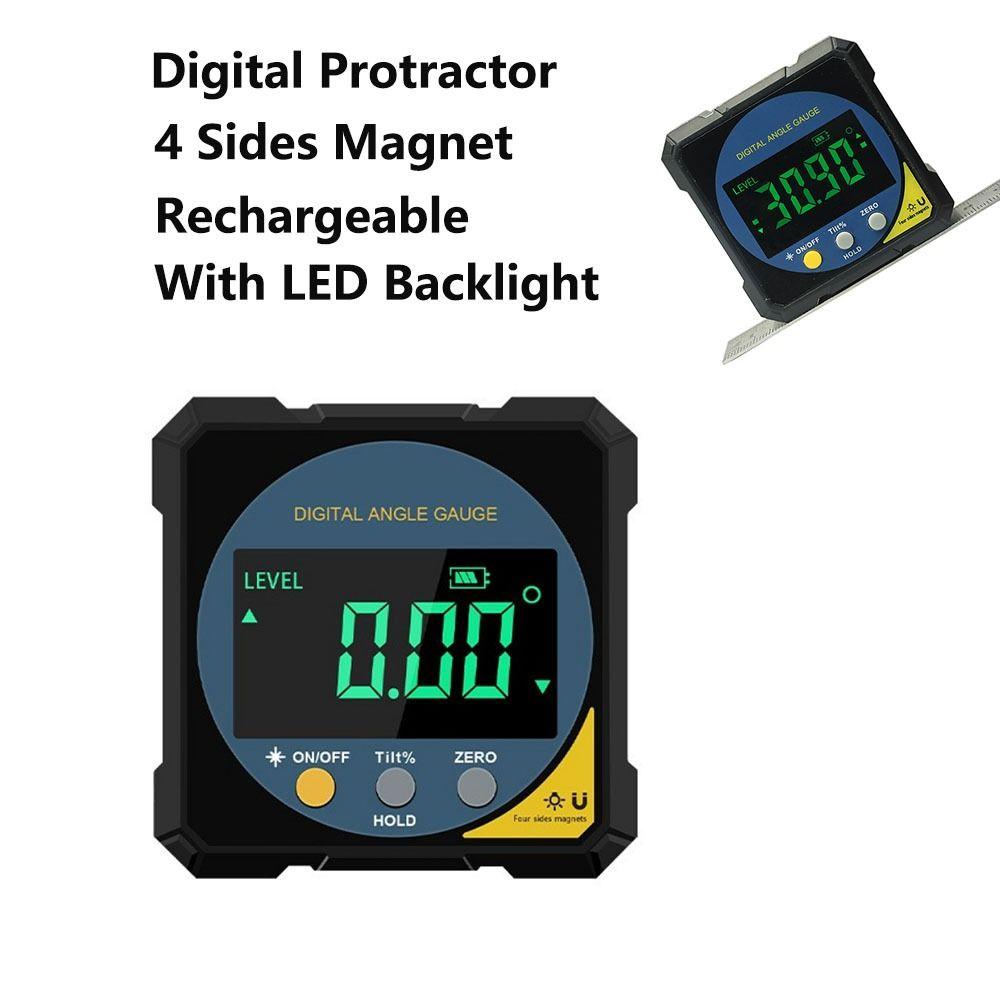 Rechargeable Laser Angle Ruler 4 Sides Magnet Magnet Tilt Inclinometer with LED Backlight Dual Laser Level Angle Goniometer