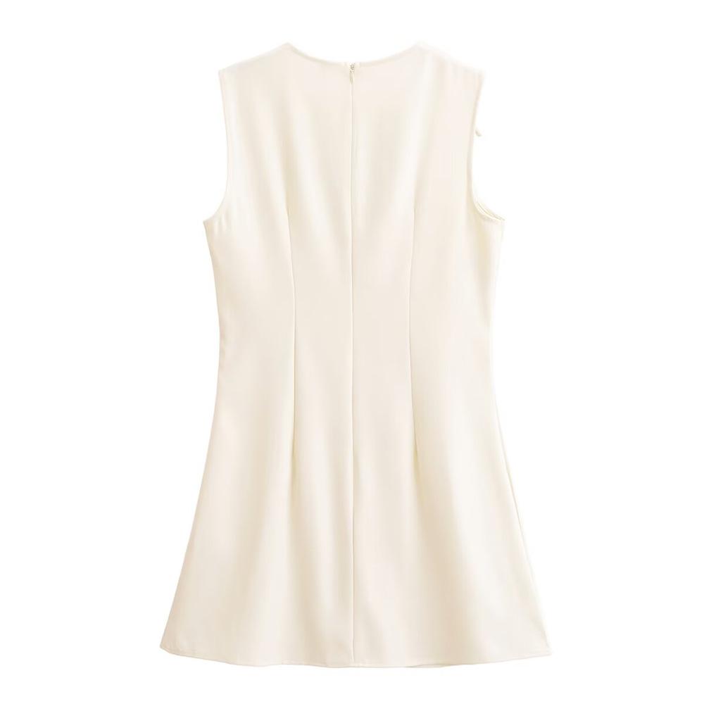 Spring/Summer 2025 Women's Bow-Embellished Round-Neck Dress - Simple, Casual, and Versatile.