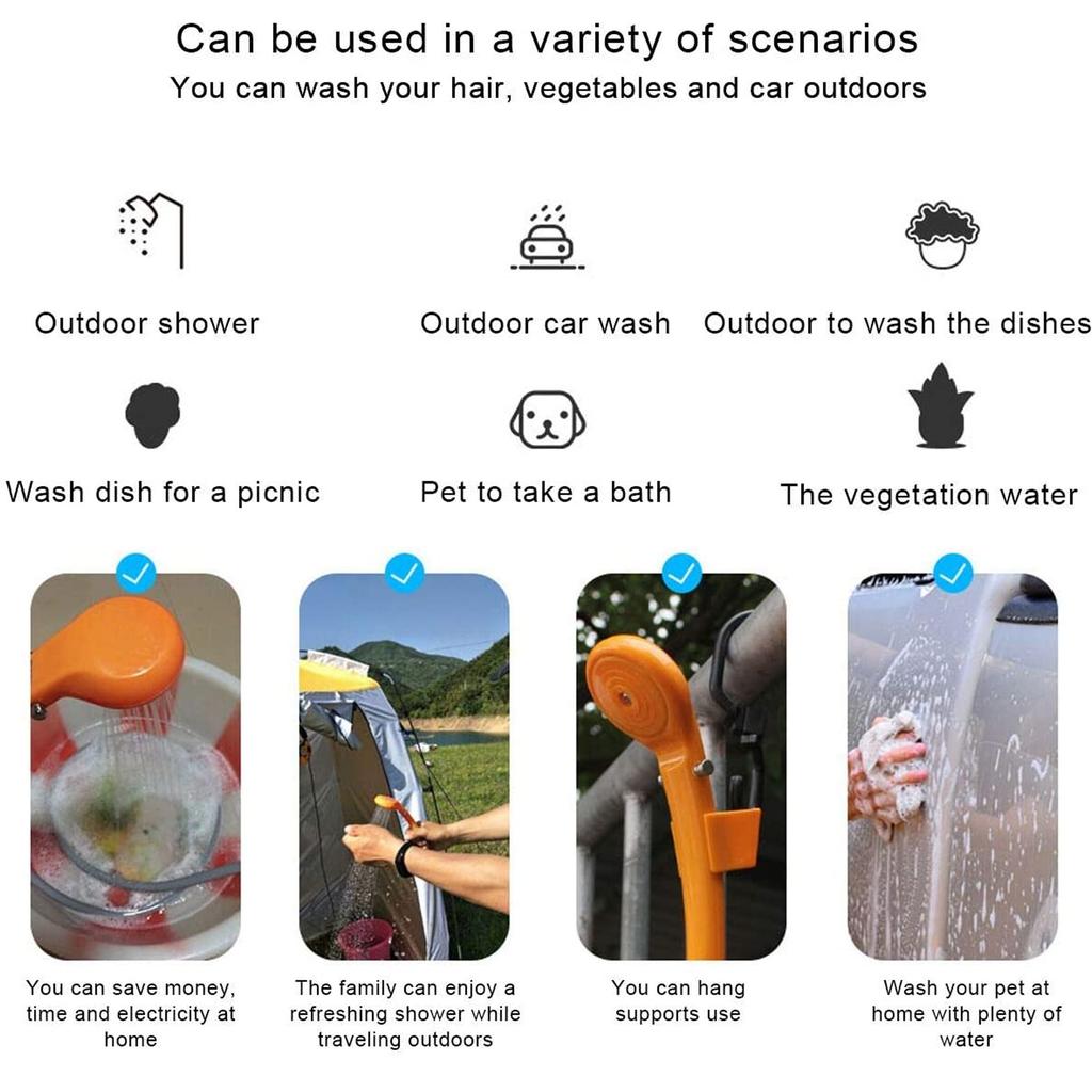 Camping Shower DC12V Portable High Flexibility Durable Plastic Rubber Ergonomic Design Easy Installation Outdoor Shower