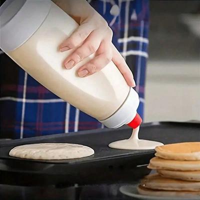 1pc Pancake Batter Dispenser Bottle With Whisk Ball And Wire Whisk, Ideal For Baking Pancakes, Cupcakes, Muffins, Crepes, White