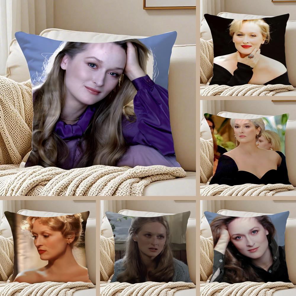 MMeryl Streep Cushion Cover Pillowcase Antidustmite Invisible Zipper Short Plush Sofa Cushion