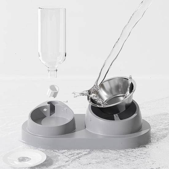 Pet Feeder 2 in 1 Ciotola per l'alimentazione degli animali domestici, Distributore automatico di acqua per cani e gatti con ciotole in acciaio inossidabile rimovibili Forniture per animali domestici
