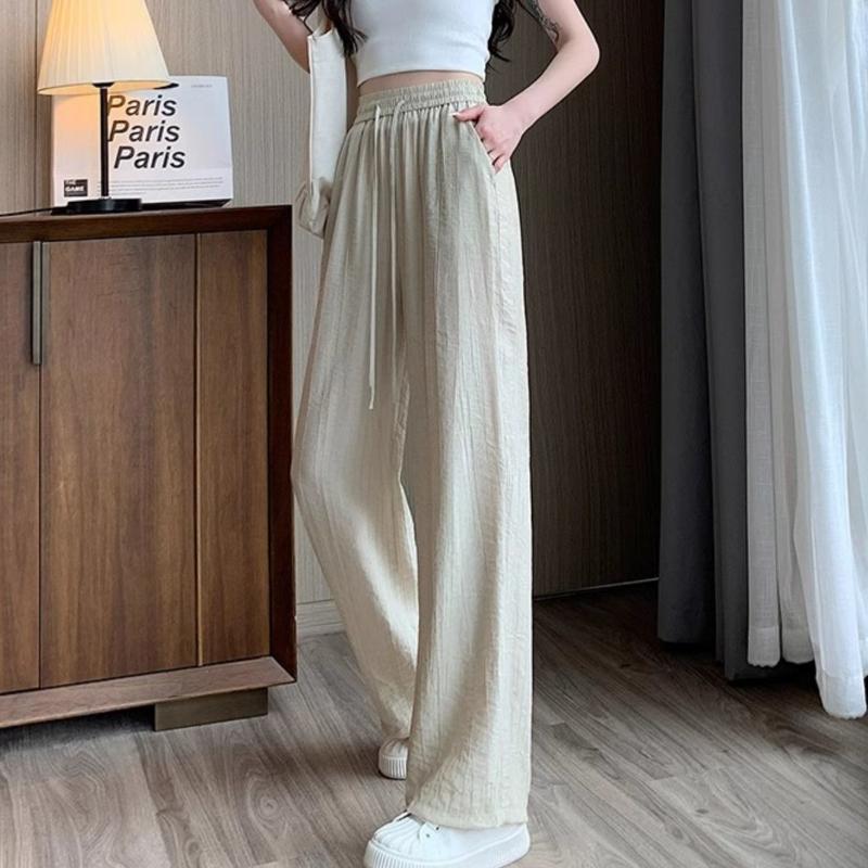 

Плиссированные брюки Ice Silk с широкими штанинами, женские летние тонкие повседневные брюки с высокой талией и драпировкой, прямые свободные брюки XL