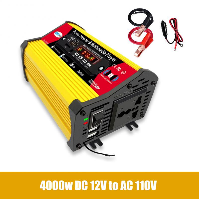 4000W Car Power Inverter With Multimedia Player DC 12V To AC 220V Car Converter Power Inverter 2.4A 2-Port USB AC Outlets
