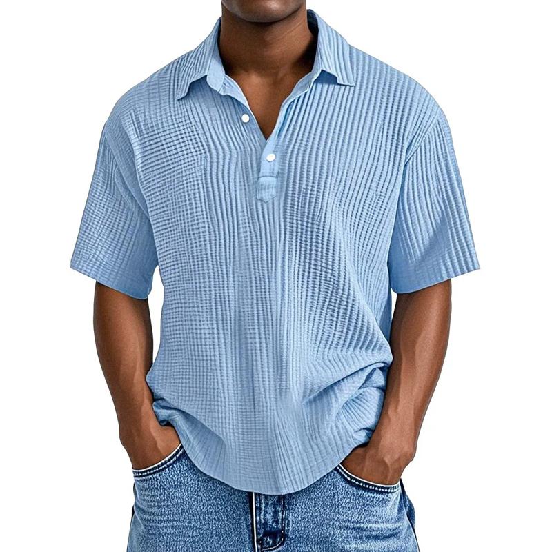 Summer Short Sleeve Polo Shirt Men Casual Button Pull On Solid Color Casual Polos Fashion Men's Clothing