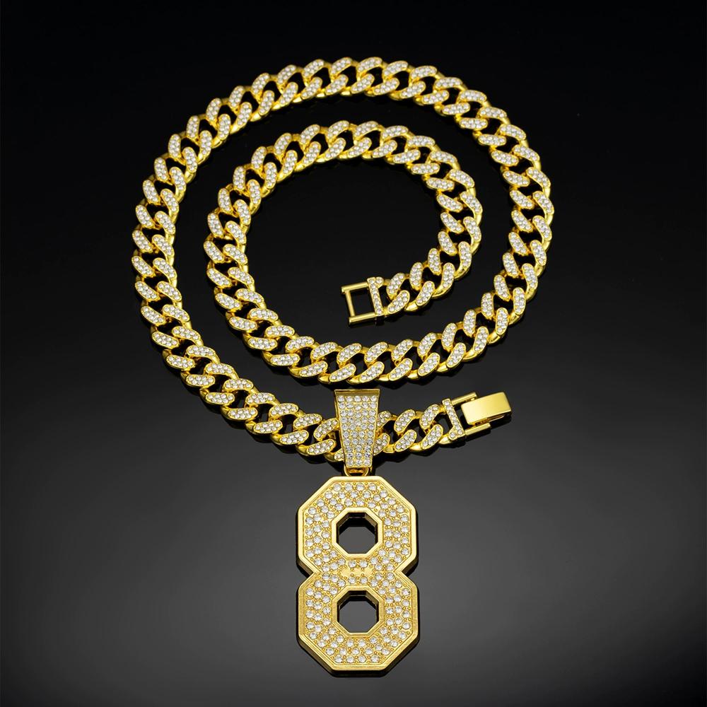 

Men s Hip Hop Number 8 Pendant Necklace With 13mm Crystal Cuban Chain Luxury Lucky Number Necklaces for Men Jewelry Gift for Him