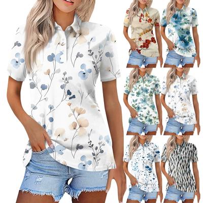 Women's Fashion Casual Lapel Short Sleeve Printed Shirt Women's Button Up Tops