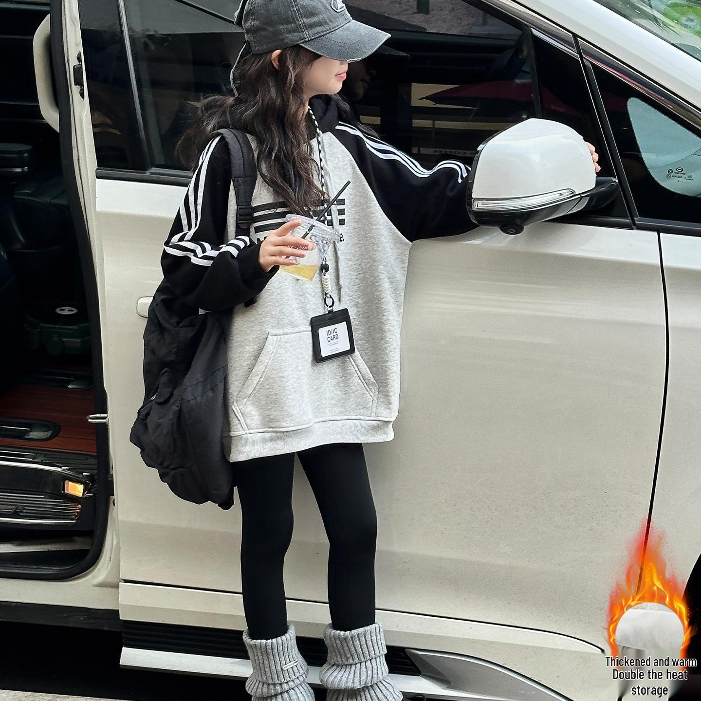 

Флисовый свитшот для девочек: Зима 2025, Утепленный, Три полоски, Теплый базовый слой-худи, Детская одежда 140 cm серый