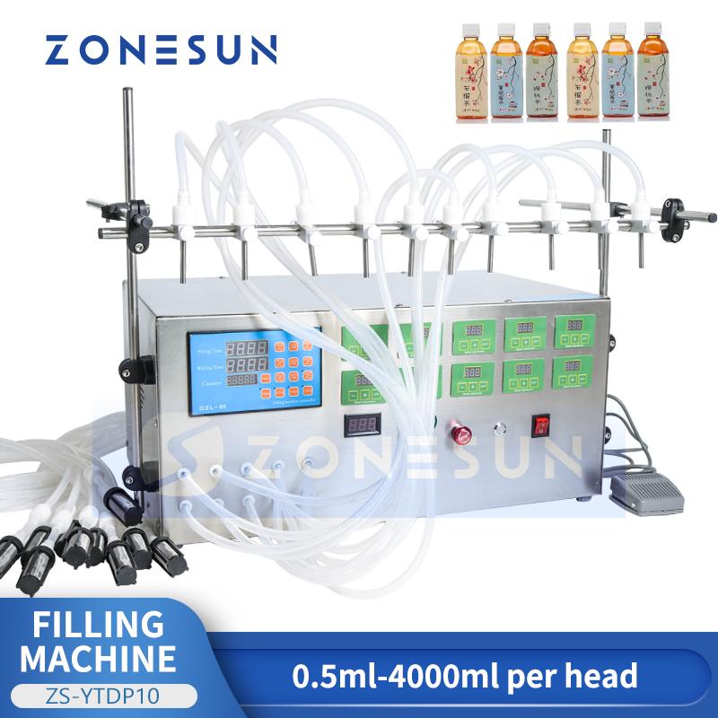ZONESUN ZS-YTDP10 Electric Digital Control Diaphragm Pump Liquid Filling Machine 3-4000ml For Liquid Perfume Water Juice Essential Oil With 10 Heads