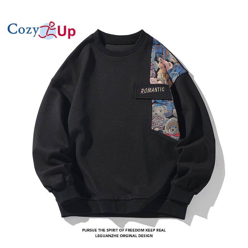 Herr Patchwork Crewneck sweatshirt Långärmad lättvikts frotté sweatshirt Casual Workout Pullover Shirt Toppar