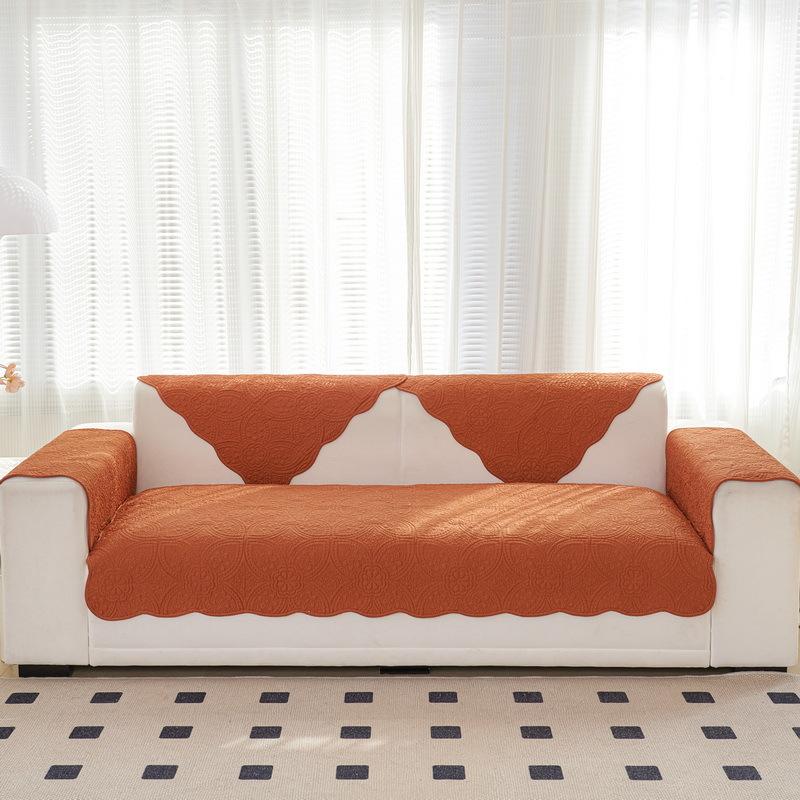 French Retro Embroidered Pure Cotton Sofa Cushion for All Seasons, Light Luxury Fabric Sofa Cover, Non-slip Leather Seat Cushion