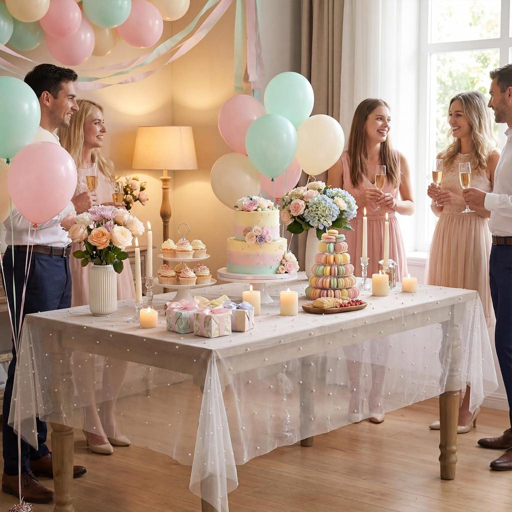 Light Green Table Runner Fabric Tulle Lace Tablecloth Rectangular Table Cover Bridal Veil for Christmas Wedding Birthday Party