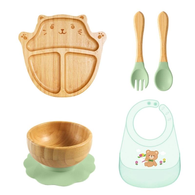 Cartoon Design Baby Fütterteller-Set Kinder Beikostschüssel mit stabilem Saugfuß für frühe Esser