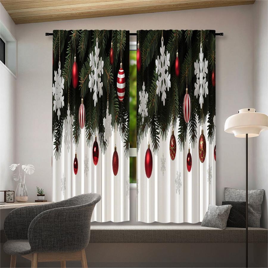 Christmas pine branch printed curtains   pole bag curtains   Christmas decorations   daily home decorations   room decorations