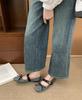 Internet Celebrity Square Head Women's Shoes Autumn New Flat Bow Single Shoes Ballet Silver Belt Buckle Mary Jane Shoes