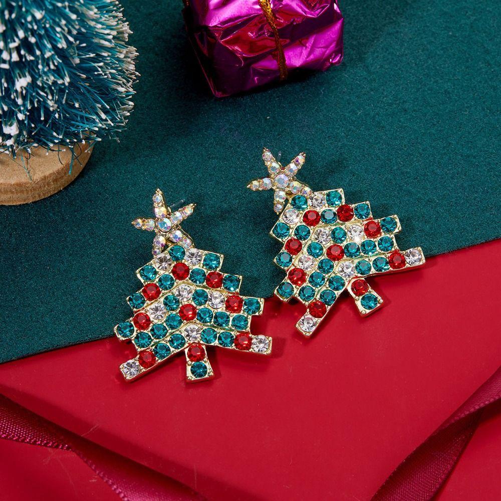 Star Merry Christmas Earrings Rhinestone Christmas Tree Earrings Xmas Dangle Earrings  Christmas