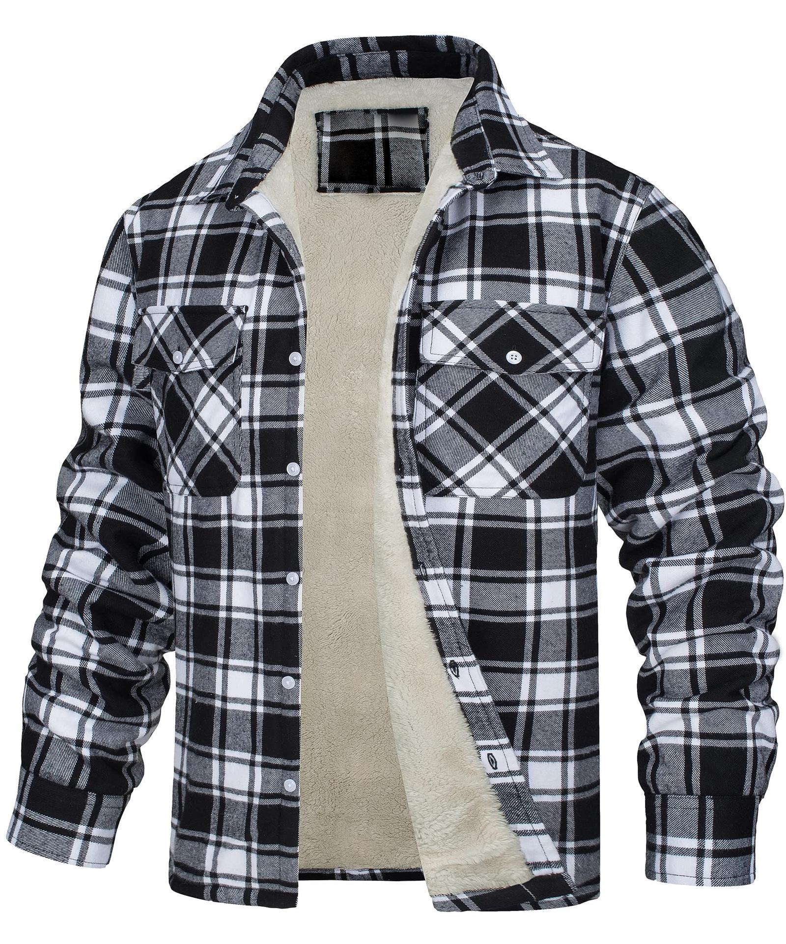 

Men s Orange Black Checkered Flannel Shirt Jacket with Button Front and Chest Pockets S