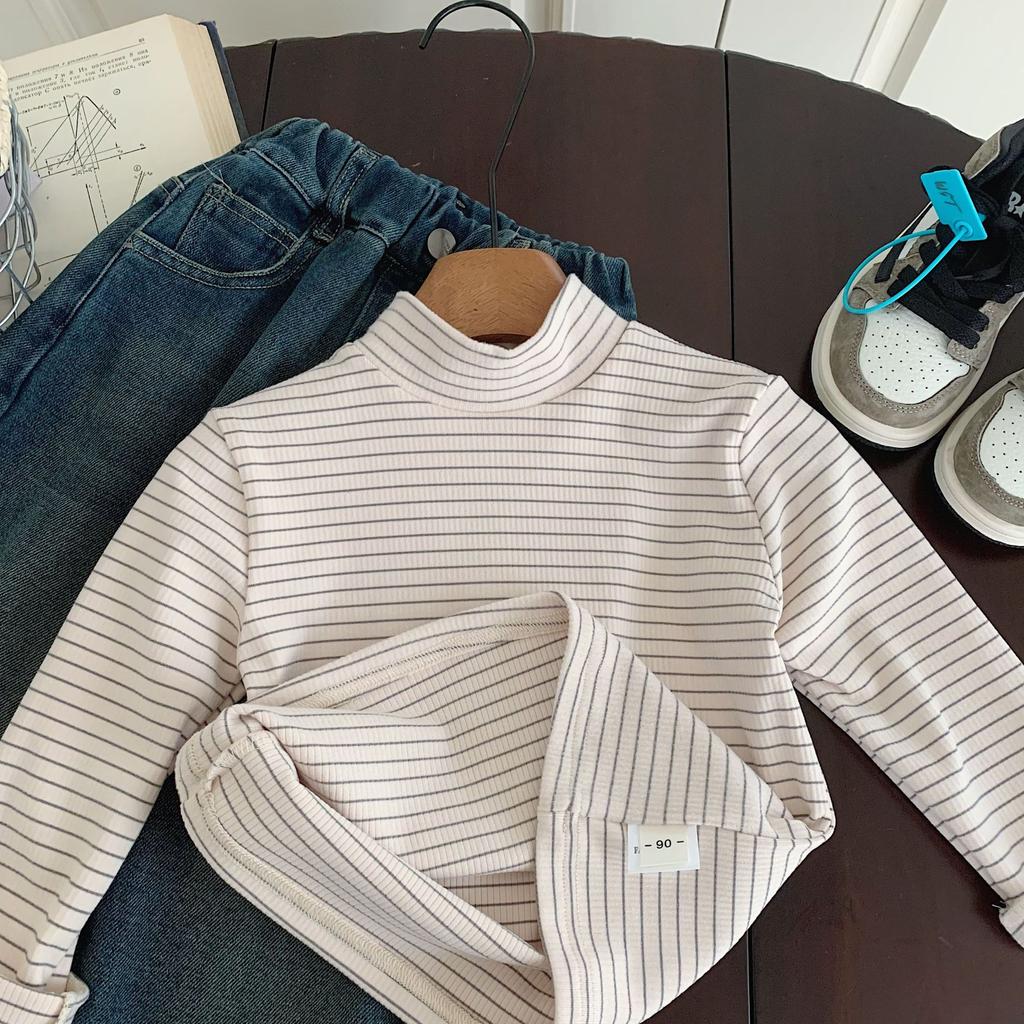 Children'S Bottoming Shirt Autumn New Boys Striped Semi-Turtleneck Bottoming Korean Version Of The Top Tide