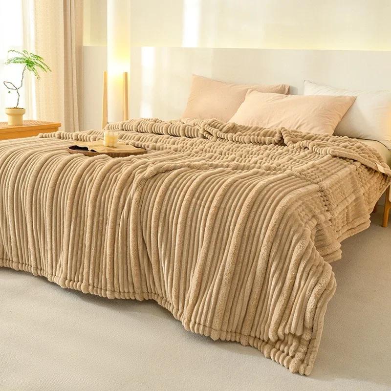 2024 new 310g high gram weight Class A milk fleece mother and child striped jacquard blanket coral fleece