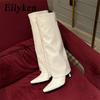 Eilyken Street Style Pointed Toe Soft Leather Long Knee High Women Boots Black Winter Shoes Female Thin Heels Modern Booties