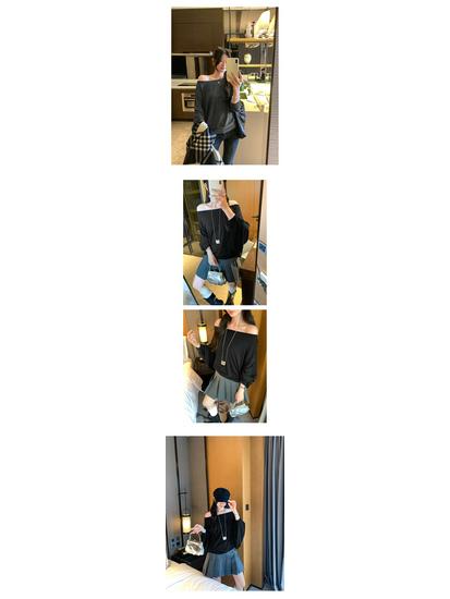 Damen Batwing Ein-Schulter Strick-T-Shirt, Langarm, Herbst/Winter 2026 Locker sitzendes Basisschicht-Oberteil.