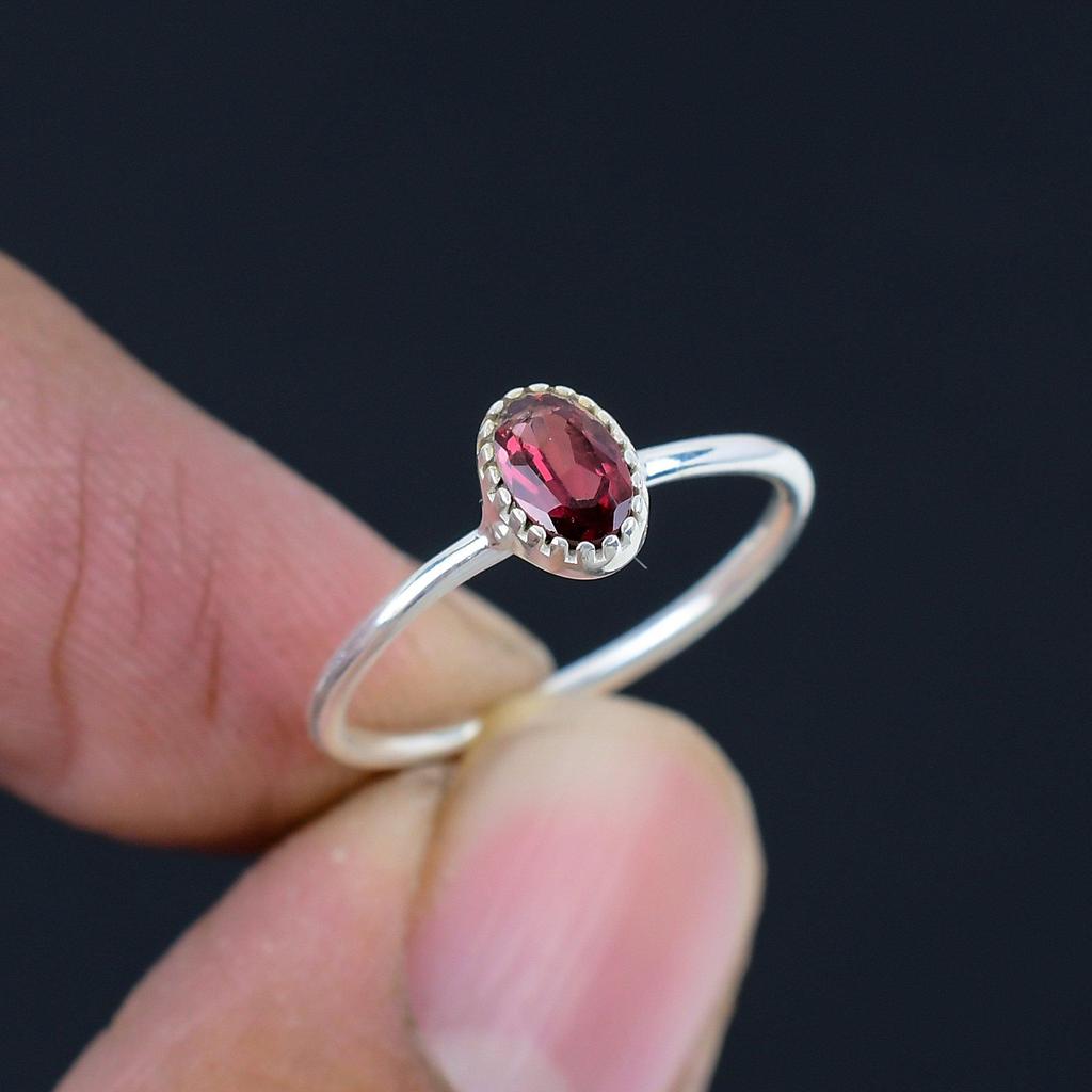 Garnet Gemstone, January Birthstone, Solid 925 Sterling Silver, Handmade Ring, Jewelry For Woman And Unisex , Oval Gemstone Ring