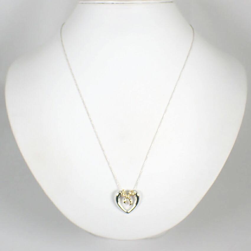 [Pre-owned] TIFFANY 925/750 Heart Ribbon Pendant/Necklace/j50-6