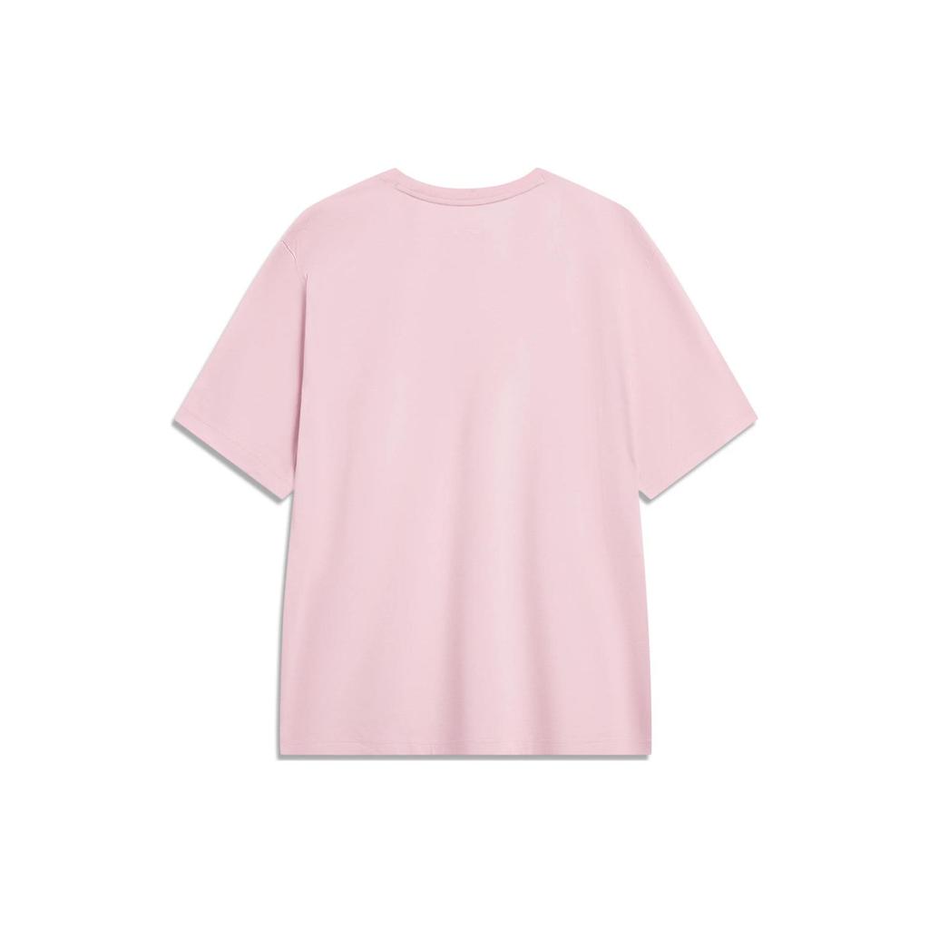 Li-Ning Volné tričko s krátkým rukávem s potiskem loga Unisex topy Měkká pískově růžová AHST787-5