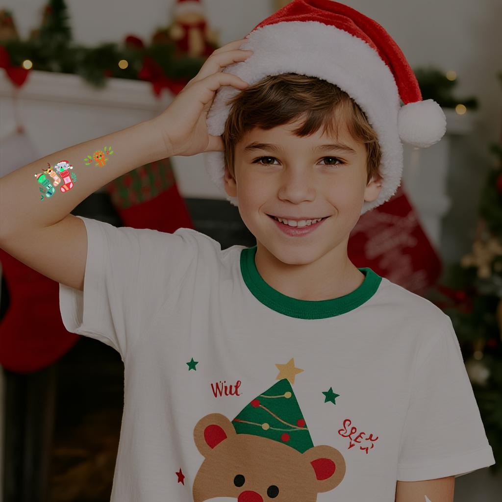 New Christmas Night Light Cartoon Santa Claus Elk Tree Snowman Party Holiday Children's Gift Tattoo Stickers