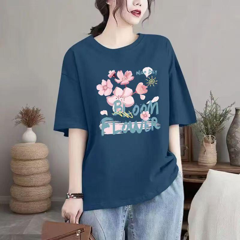 Summer New Cotton Casual Round Neck Women Trend Loose T-shirt
