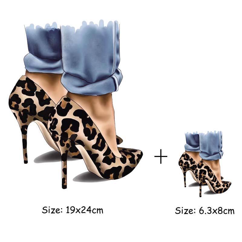 

Моющаяся футболка в полоску с леопардовым принтом для девочек на высоком каблуке, сделай сам, наклейки на одежду, экологически чистые нашивки 2 pcs mix