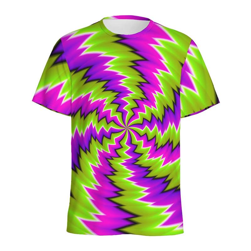 Men's Abstract Spiral Dizziness Printed T-shirt, Summer Casual Shorts, 3D Printed Fantasy T-shirt, Women's Streetwear
