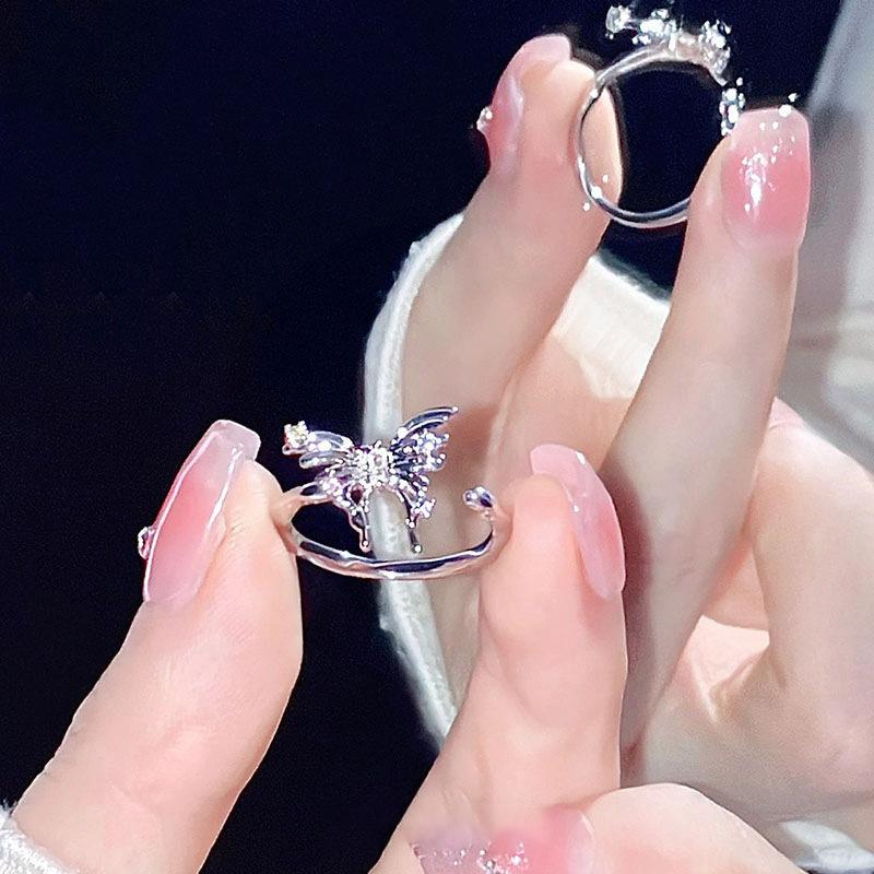 Irregular Zircon Butterfly Opening Adjustable Rings For Women Girls Light Luxury Decorations Ornaments Finger Rings Jewelry Gift