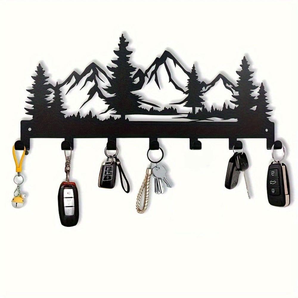 Charming Forest Design Key Storage Rack Wall-mounted Black Entry Wall Key Hook Metal Wall Hanging Rack For Storing Keys