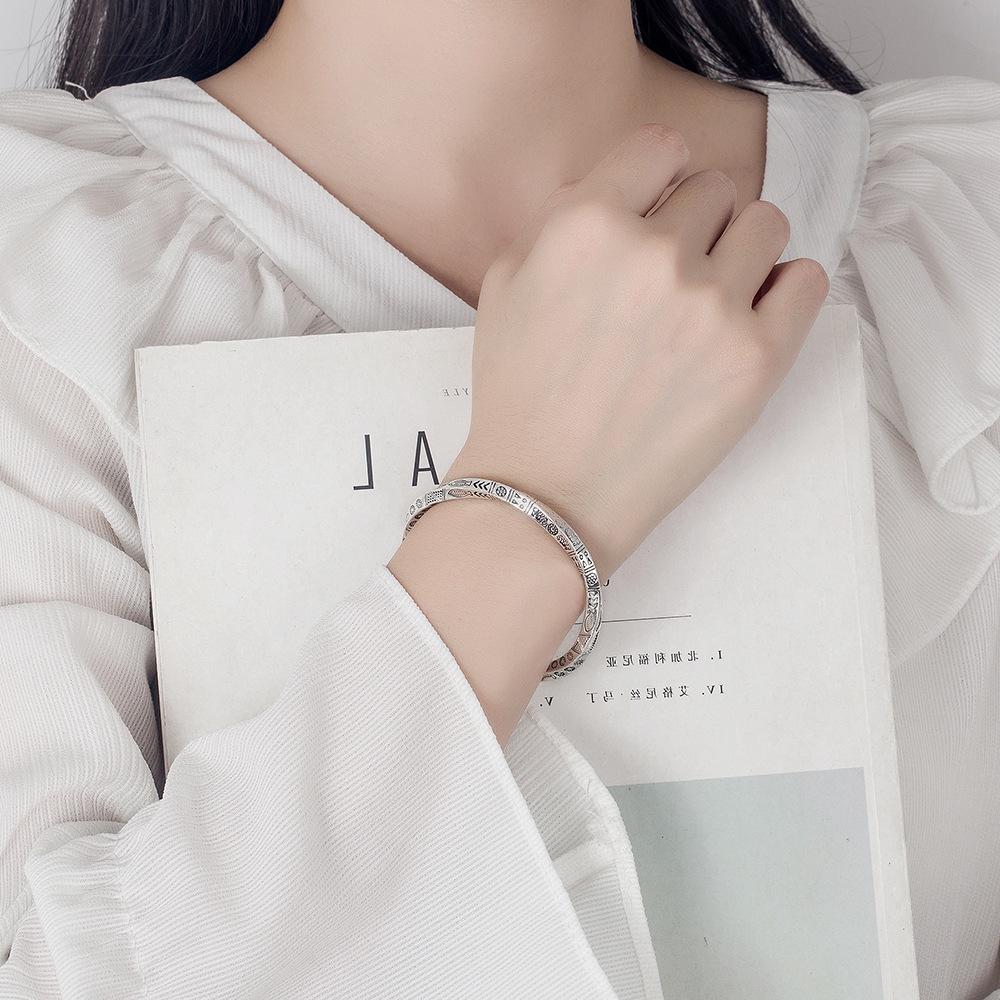 Moebius Silver-Plated Open Bangle: Unisex Bohemian Style Totem Bracelet