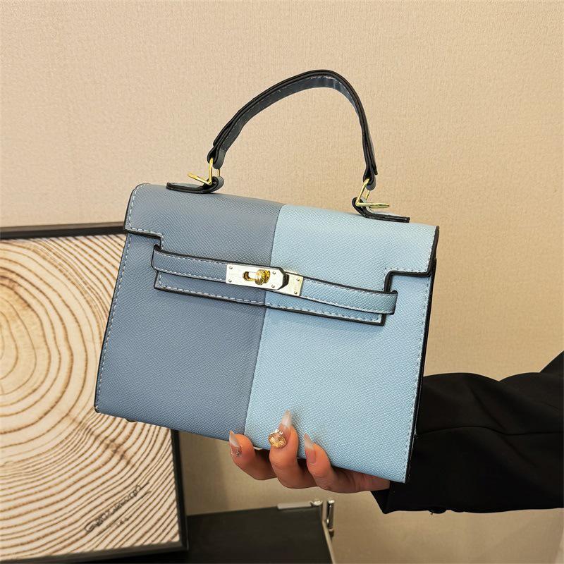 Color Block Kelly Bag: Trendy Two-Tone, Large Capacity, Versatile Shoulder & Crossbody Bag for Work Commute.
