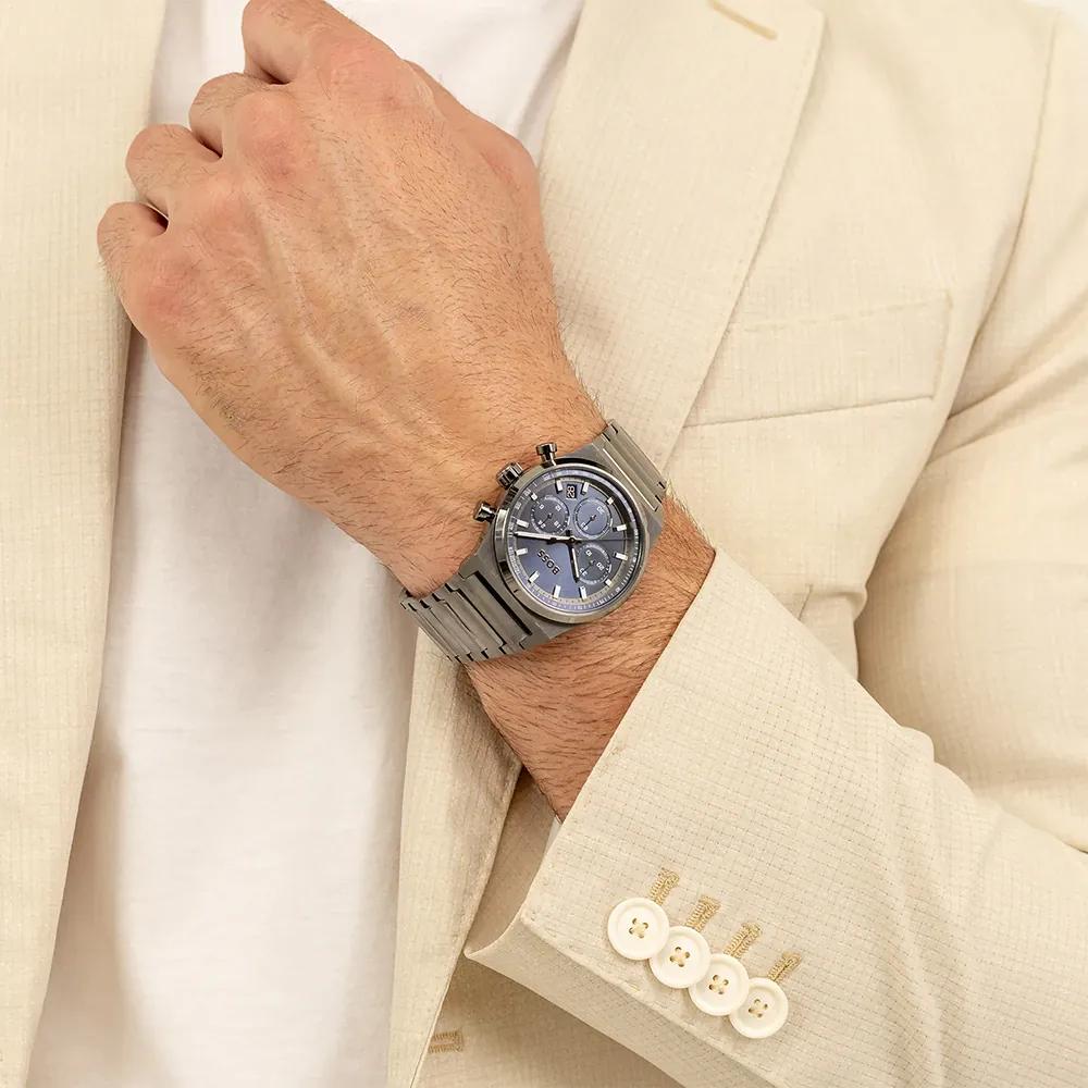 BOSS Candor Chrono Blue Anthracite Stainless Steel Bracelet Men's Quartz Watch 1514223