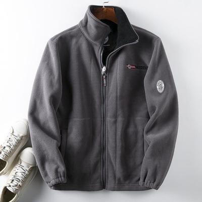 Herren-Winter-Fleecejacke mit Tasche, langärmelig, Stehkragen, Reißverschluss, dick, warm, wärmespeichernd, Outdoor-Mantel