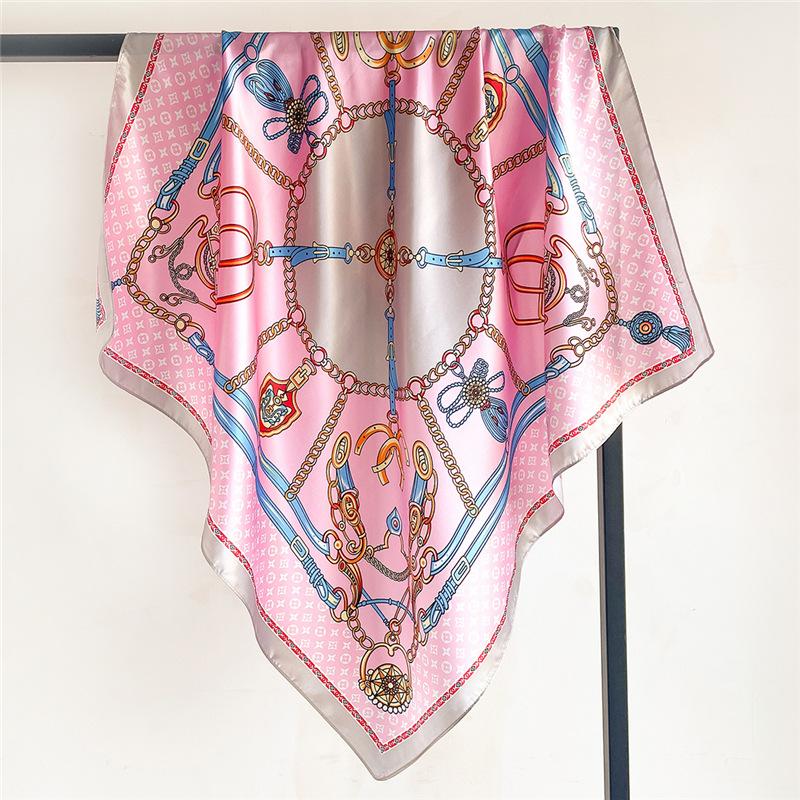 Simple Fashion Chain Satin Simple Silk Scarf Scarf Simulation Silk Scarf 90Cm Large Square Scarf Thin Headscarf Cover