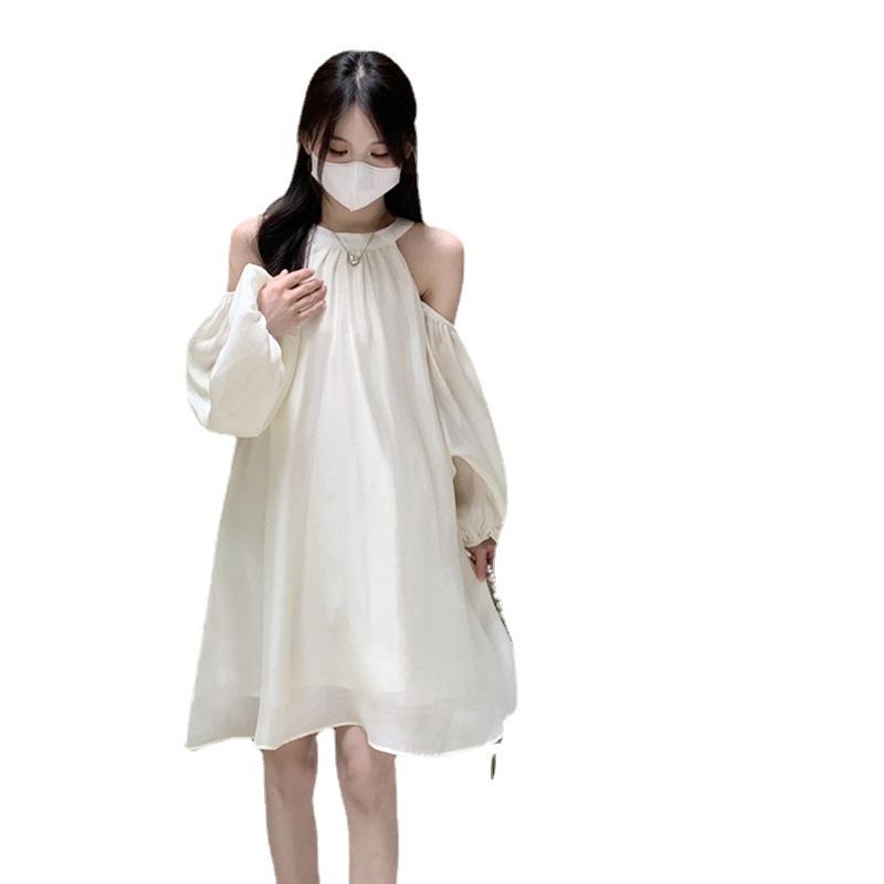 Off-the-shoulder Neck White Dress Women's Year New Spring Dress French Atmosphere Fairy Temperament Skirt Summer