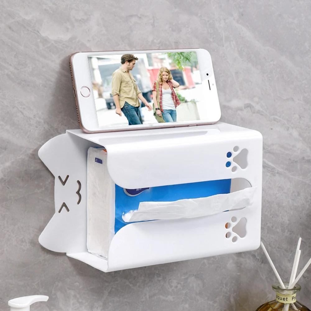 Useful Tissue Dispenser Creative Idea Smooth Large Opening Tissue Holder No Punching Wall-mounted Storage Paper Storage Box