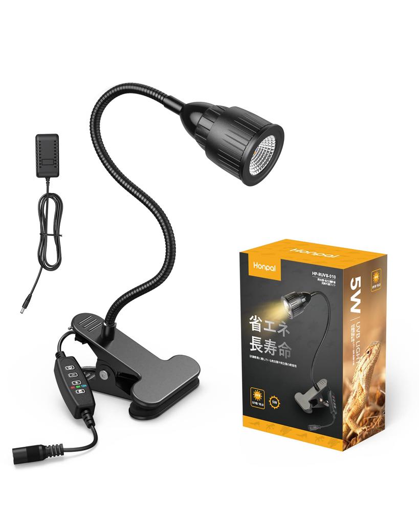 Honpal Reptile LED UV 9 úrovní intenzity světla pro pouštní plazy a obojživelníky Světlo, UVA/UVB, 3úrovňový časovač, Nastavení, 5W, UVB10.0,
