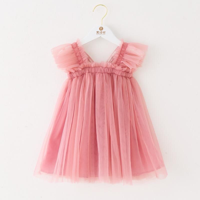 Ny Barnklänning i Gasa Fjärilsvingar Prinsessklänning Flickor Flygärm Slipklänning Baby Pompadourklänning Klänning