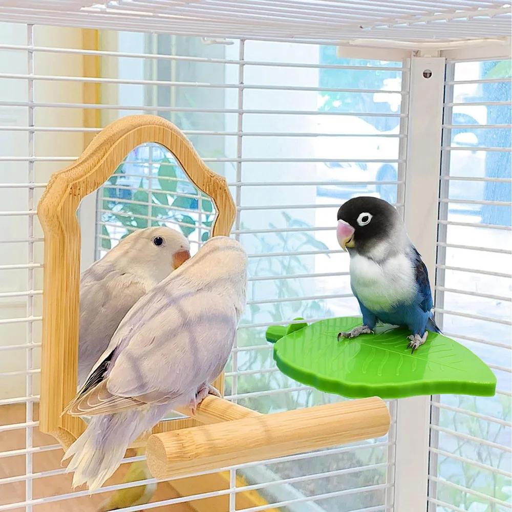 Parrot Stand Toy Bird Leaf Shape Stand Tray Cage Perch Leaf Shaped Interactive Play Gym Toy Tray Bird Cage Accessories